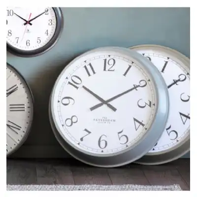 Retro White Dial and Fossil Grey Broad Frame Round Wall Clock
