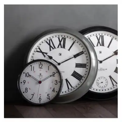 Retro White Dial and Grey Broad Frame Round Wall Clock 52cm Diameter