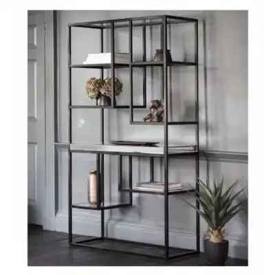 Black Metal and Mirrored Open 7 Shelves Display Unit