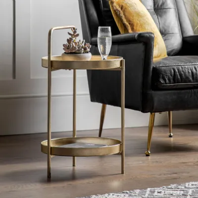 Small Round Gold 2 Tier Metal Side Table 40cm Diameter