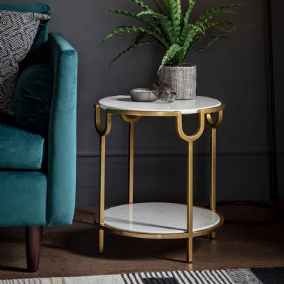 Gold Metal Frame White Marble Top Round Side Table