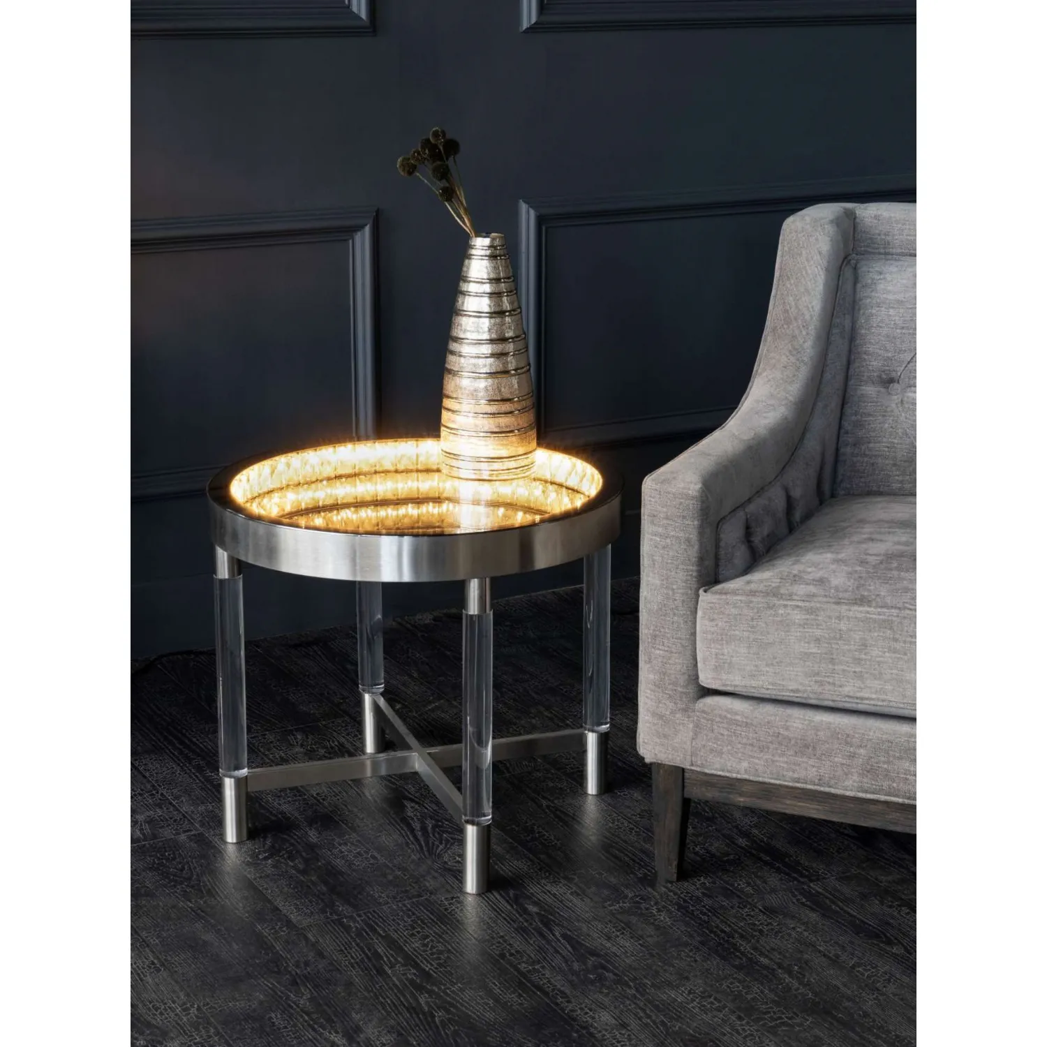 Davenport LED Illuminated Round Side Table Acrylic Legs