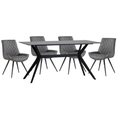 1.5m Grey Sintered Stone Dining Table And 4 Grey PU Chairs T315TG&CH25GR