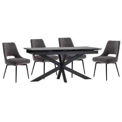 1.6m Extending Sintered Stone Grey Dining Table And 4 Graphite velvet chairs T216ETG&CH108GRA