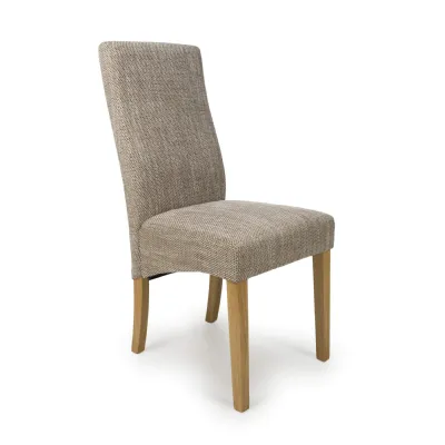 Oatmeal Tweed Fabric Dining Chair Natural Wood Legs