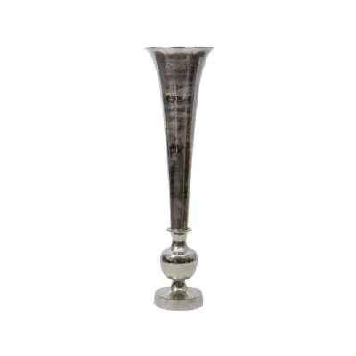 Modern Silver Aluminium 145cm Tall Giant Trumpet Vase