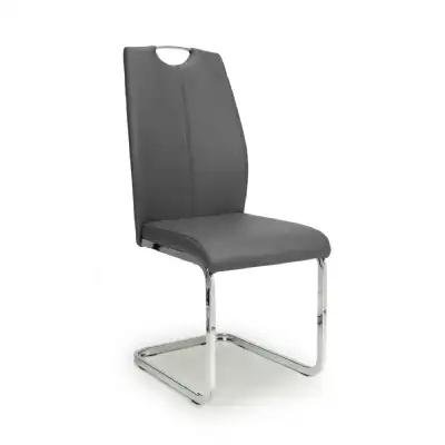 Grey Leather Dining Chair Chrome Legs and Handle