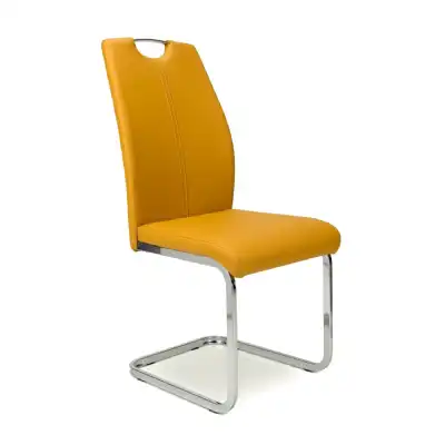 Yellow and Chrome Cantilever Leather Dining Chair