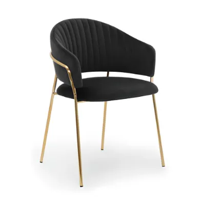 Black Velvet Fabric Dining Chair Gold Frame
