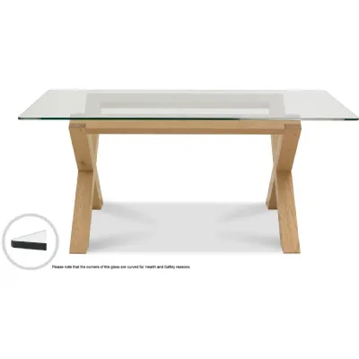 Light Oak X Base Glass Top Large Dining Table
