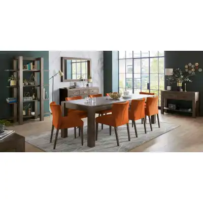 Dark Oak Extending Dining Table Set 8 Orange Velvet Chairs