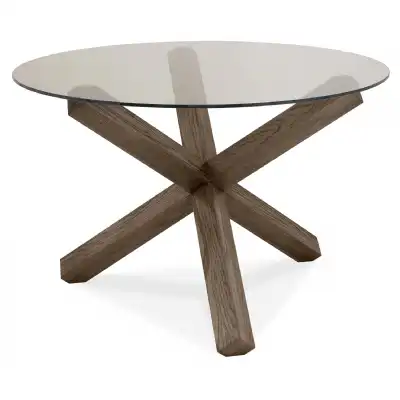 Dark Oak X Leg Round Glass Top Dining Table