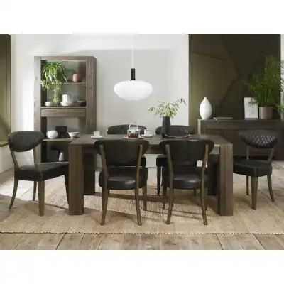 Oak Extending Dining Table Set 6 Dark Grey Leather Chairs