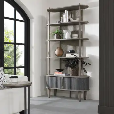 Grey Display Shelf Unit Sliding Door Cupboard Base
