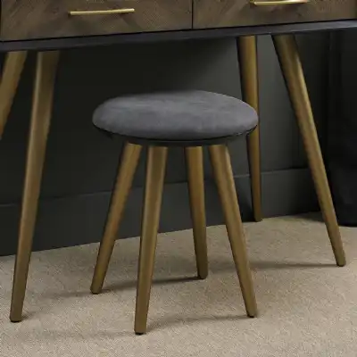Modern Dark Grey Fabric Round Dressing Table Stool