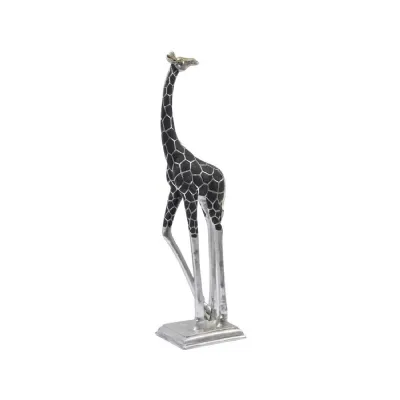 Tall Silver and Black Giraffe Sculpture
