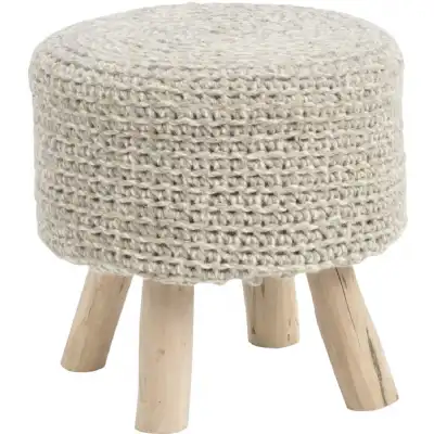 Grey Knitted Wool Round Stool