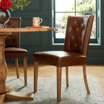 Tan Leather Dining Chair Rustic Oak Legs