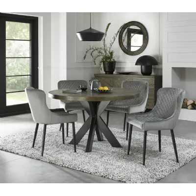 Dark Oak Small Dining Table Set 4 Grey Velvet Fabric Chairs