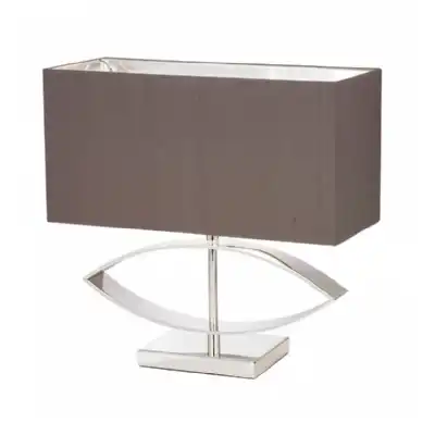 Taupe Box Silk Shade and Silver Plated Steel Base Table Lamp
