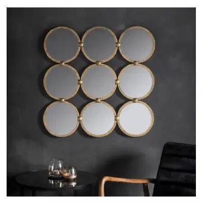 Gold 9 Linked Circles 69cm Square Wall Mirror