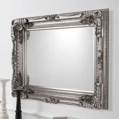 Large Silver Baroque Framed Ornate Carved Wall Mirror