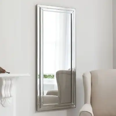 Leaner Pewter Mirrored Glass Rectangular Bevelled Full Length Wall Mirror