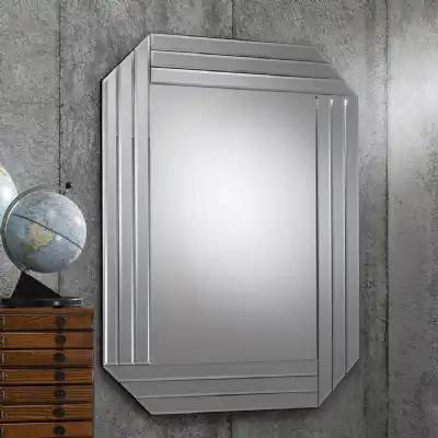 Silver Bevelled Triple Strip Framed Mirrored Glass Large Wall Mirror 102x76cm