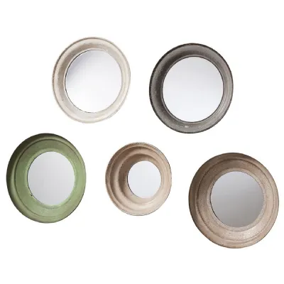 Set of 5 Round Painted Assorted Metal Framed Wall Mirrors