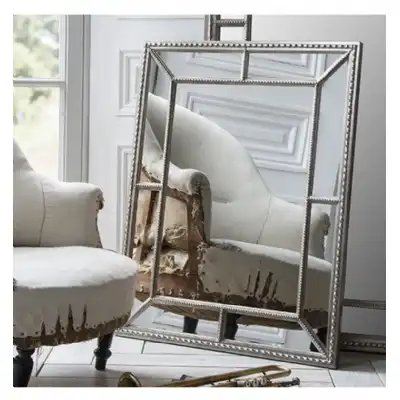 Wall Mirror In Silver Pewter Intricate Patterned Bevelled Glass