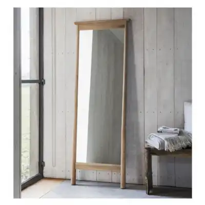 Large Tall Nordic Light Oak Rectangular Cheval Floor Dressing Mirror