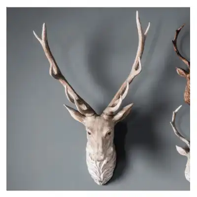 Large Stags Head Wall Decor Wooden Distressed Weathered Finish