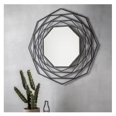 Black Painted Metal Framed Geometric Octagonal Wall Mirror