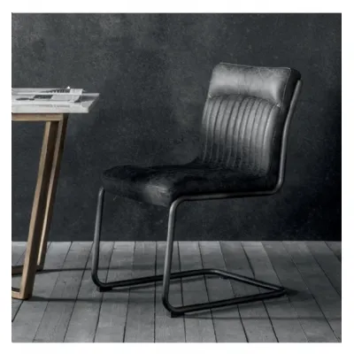 Black Leather Metal Cantilever Framed Dining Office Chair