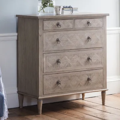 Traditional Mindy Wood Parquet Glazed Chest of 5 Drawers