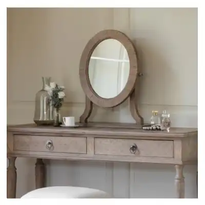 Traditional Mindy Wood Parquet Glazed Oval Dressing Table Mirror