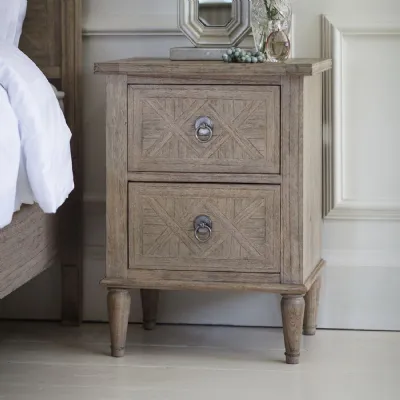 Parquet Wood Fronted 2 Drawer Bedside Chest