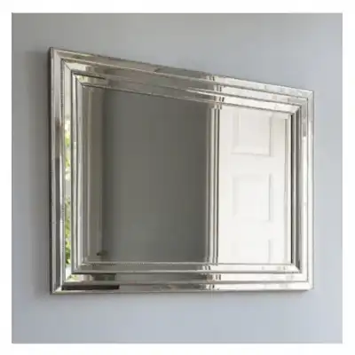 Large Rectangular Silver Framed Bevelled Glass Wall Mirror
