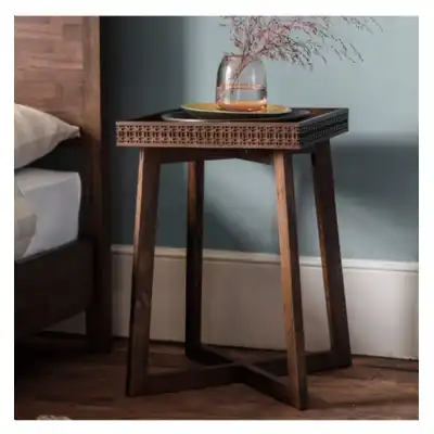 Mixed Timber Dark Brown Bedside Table