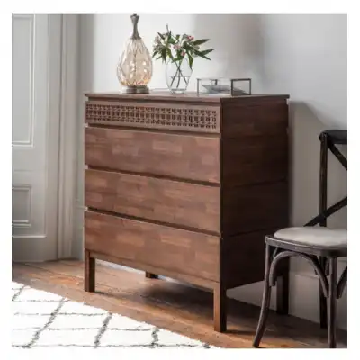 Boho Chic Brown Wooden Chest of 4 Drawers