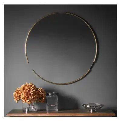 Simple Gold Thin Broken Framed Round Wall Mirror 80cm