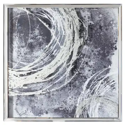 Half Cyclone Wall Art Silver Abstract Metallic Mirrored Frame 74cm Square