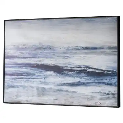 Blue Waves Summer Haze Framed Seascape Wall Art Acrylic Canvas Painting
