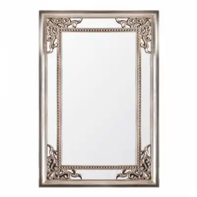Traditional Ornate Champagne Silver Rectangular Bevelled Large Wall Mirror