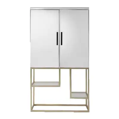 Mirrored Glass Drinks Cabinet Gold Metal Base