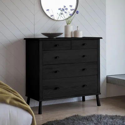 Black Oak Chest of 5 Drawers Nordic Style