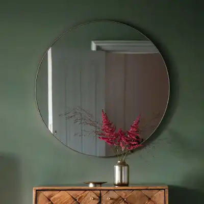 Round Silver Metal Framed Slim Wall Mirror