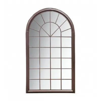 Brown Outdoor Multi Window Pane Arched Wall Mirror