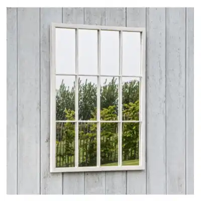 Vintage Gatehouse Outdoor White Painted Rectangular Window Wall Mirror
