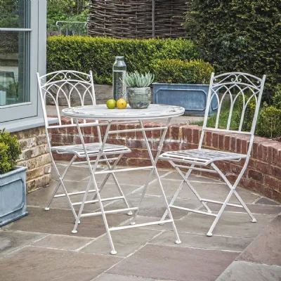 Distressed White Outdoor Metal Small Round Bistro Table Set